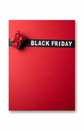 Composition of present with pink ribbon and black friday text on gray and pink background