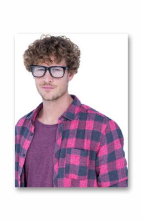 Handsome man wearing geek glasses over white background