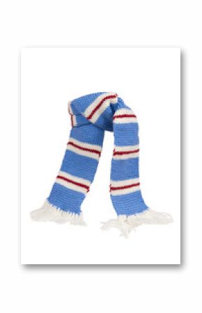 Warm knitted scarf with stripes isolated on white