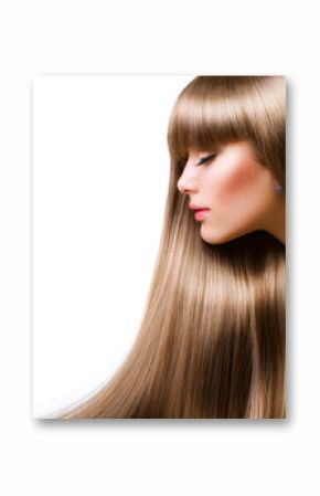Beautiful Woman With Straight Long Hair Over White