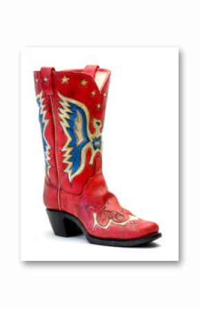 Red vintage cowboy boot on white set