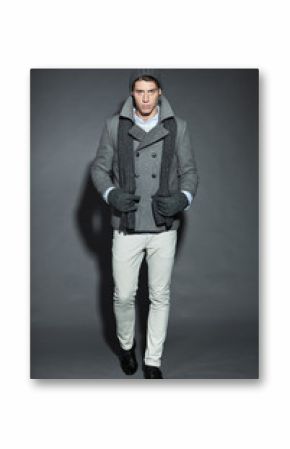 Man winter fashion. Handsome man isolated.