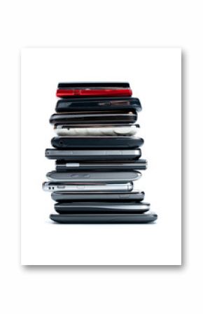 stack mobile phone on white background