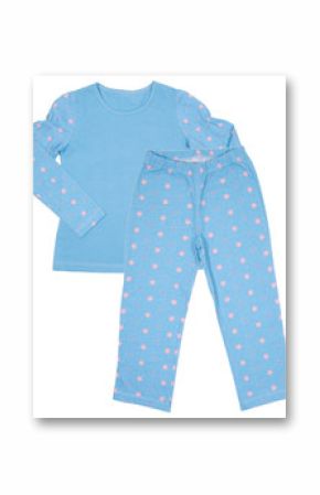 Blue cotton childrens girls pajama set isolated