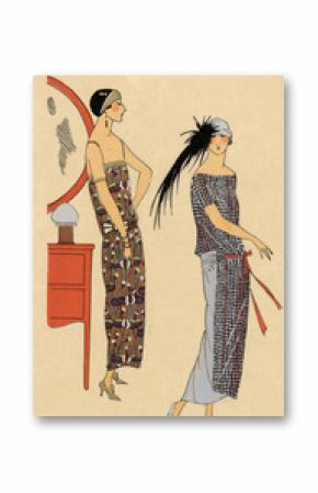 Fashion illustration from a French fashion magazine during the 1920s.  