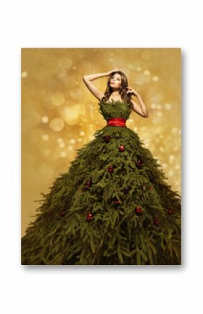 Fashion Model Christmas Tree Dress, Woman New Year Gown