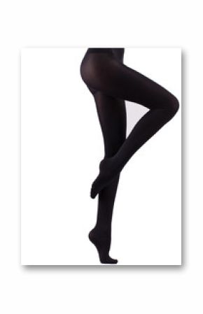 girl in black pantyhose. Isolated on white.
