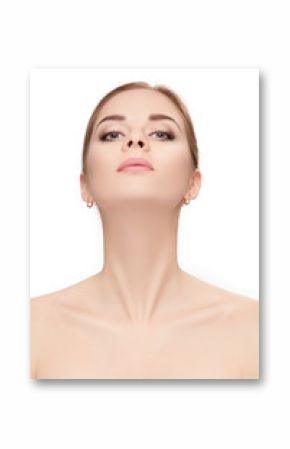 portrait of female neck on white background closeup. girl with c