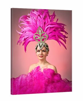  Beautiful Girl in carnival costume with pink feathers.