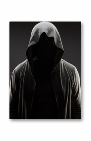 mysterious man in the hood with hidden face over dark grey background