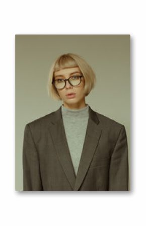 Blonde girl with short hair style in fashion glasses