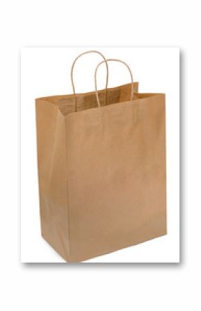 Brown paper bag from kraft paper. Open package. Shopping bag isolated on white background