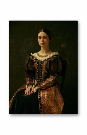 Portrait of a girl wearing a princess or countess dress over dark studio