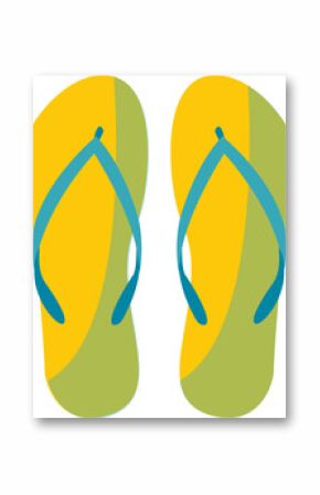 Flat design flip-flop sandals are floating on clear background with yellow green soles, teal straps