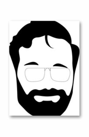 Bearded male head black vector silhouette is being shown on transparent backdrop, featuring glasses