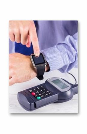 Man using smart watch to express pay