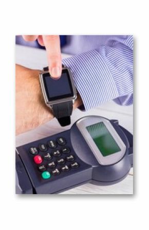 Man using smart watch to express pay