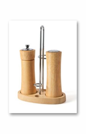 Salt and pepper shakers on the white background
