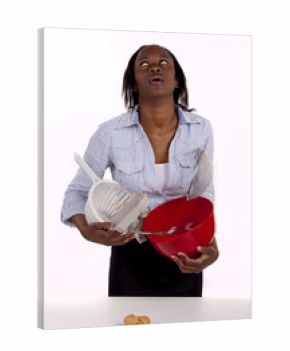 South African woman struggling in kitchen