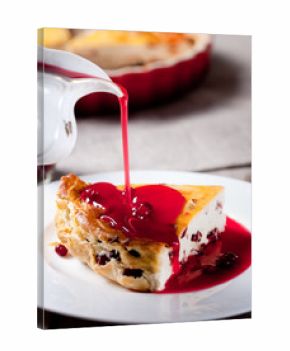 Cottage cheese pudding with  cranberry sauce