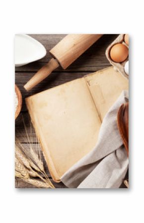 Vintage recipe book, utensils and ingredients