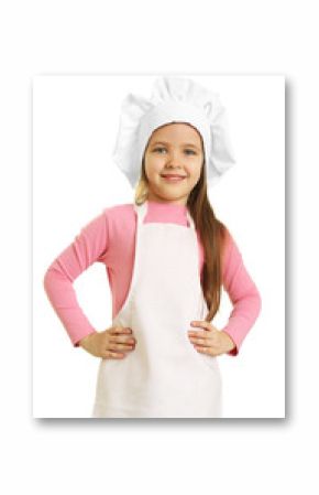 Beautiful little girl in chef uniform isolated on white