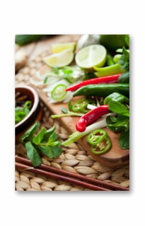 asian food cooking board ingredients lime chili 