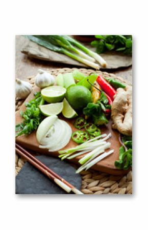 asian food cooking board ingredients lime chili 
