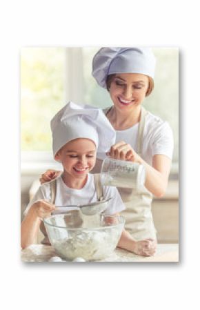 Mother and daughter baking