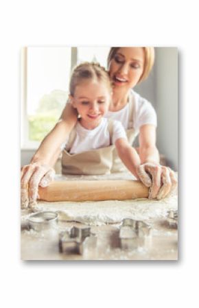 Mother and daughter baking