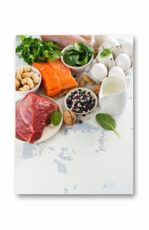 High protein food. Healthy nutrition or diet concept. Products for strong hair