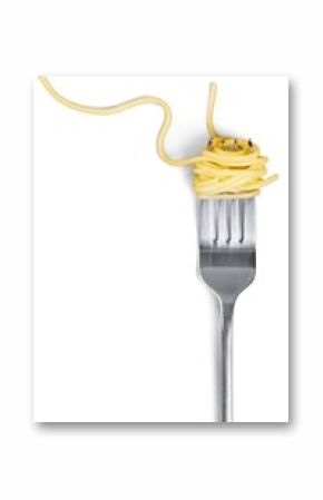 Swirls of cooked spaghetti with fork