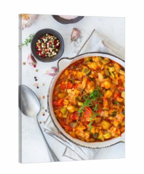Stew organic vegetables ragout french ratatouille in frying pan