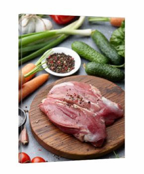 Raw duck fillet steak and fresh vegetables