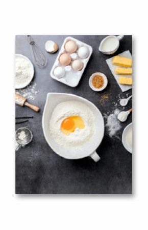 Baking background. Food accessories. Ingredients variety  for cooking dough. Top View. Flat Lay.Copy space for Text.