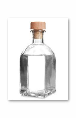 Glass bottle with vinegar on white background