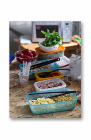 intermediates ingredients in box for cooking foods on table