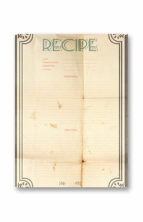 Old crumpled grunge retro recipe card layout