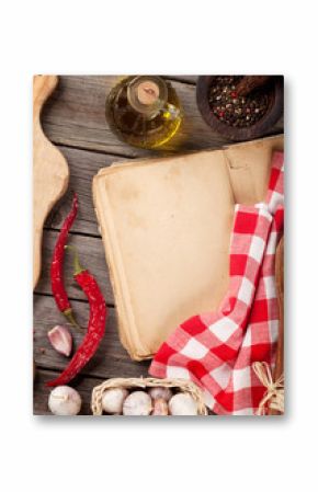 Vintage recipe book, utensils and ingredients