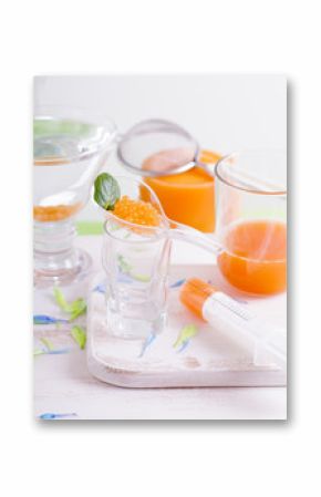 Molecular mango-carrot caviar cooking