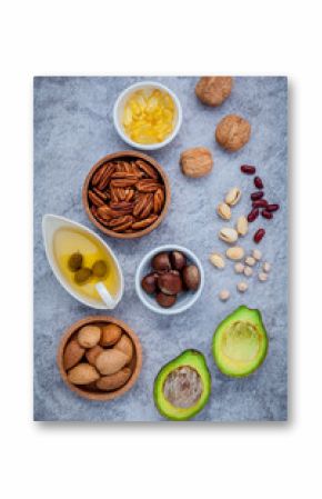 Selection food sources of omega 3 and unsaturated fats. super fo