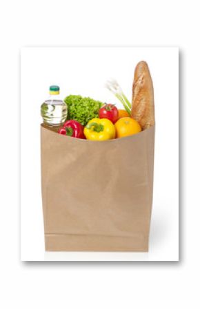 Brown paper bag full with groceries
