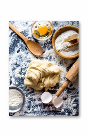 Making dough by female hands at bakery