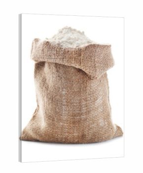 Sack with wheat flour on white background