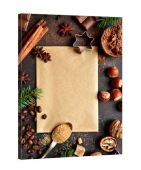 Food background with christmas spices.Top view with copy space.