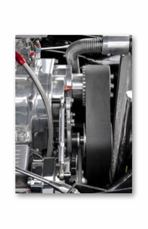 drive belt and parts on a performance car engine