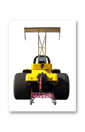 Yellow dragster seen from behind isolated on white