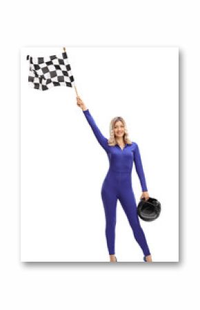 Woman waving a checkered race flag