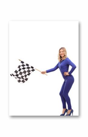 Attractive woman waving a race flag