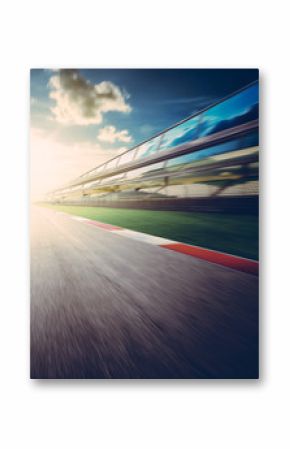 View of the infinity empty asphalt international race track, Motion blurred background . evening scene .